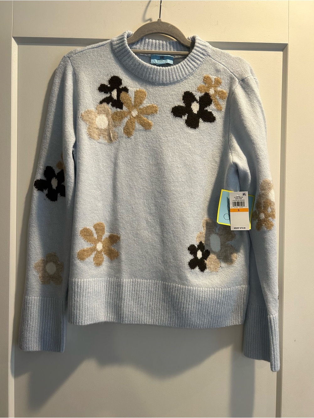 CeCe Light Blue Floral Crewneck Sweater - Women's